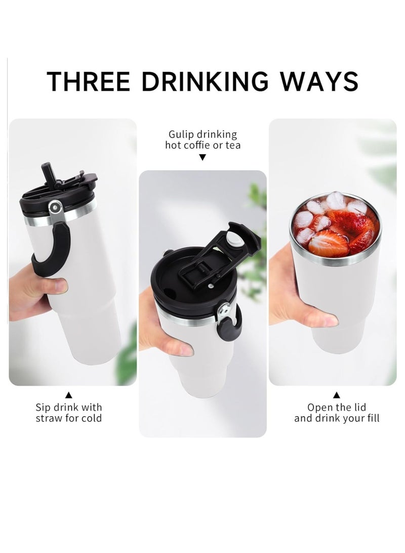 TYESO 1200ml Vacuum Insulated Tumbler 40oz Stainless Steel Travel Mug with Handle & Lid – Double Wall Thermal Water Bottle for Hot & Cold Drinks, Leakproof Large Capacity Cup – White - Image 4